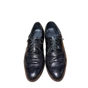 Vintage HANOVER Black Leather Wingtip Brogue Shoes   Size: 9.5D Men's